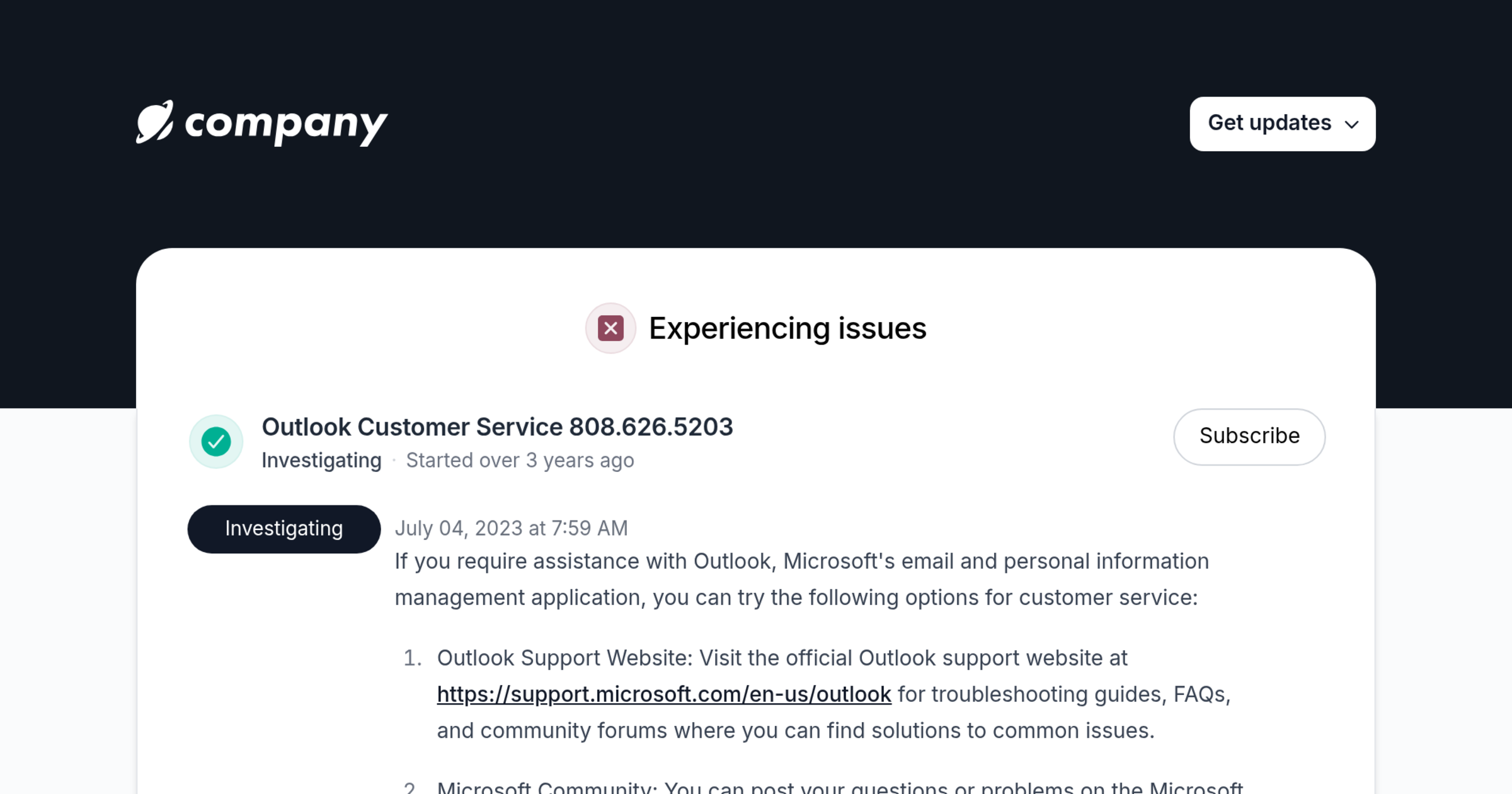 Outlook Customer Service 808.626.5203 - Status